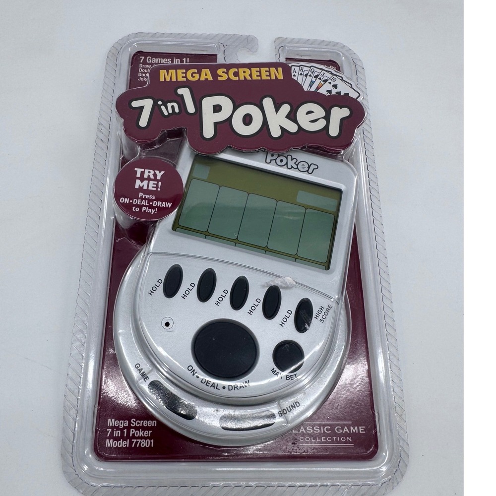 Classic Game Collection 7 in 1 Poker Game Silver Mega Screen 77801 Handheld New